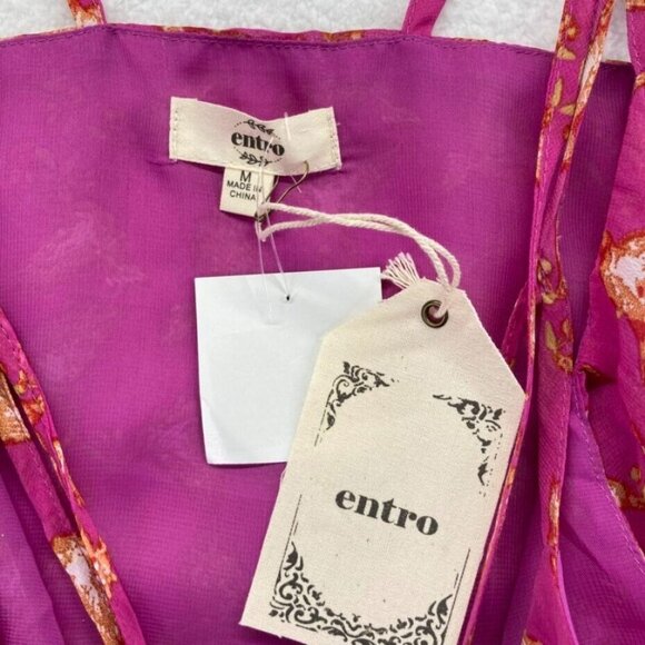 Entro Womens Strappy Tank Top Size Medium Magenta Pink Bird Print Lined‎ New - Picture 4 of 7